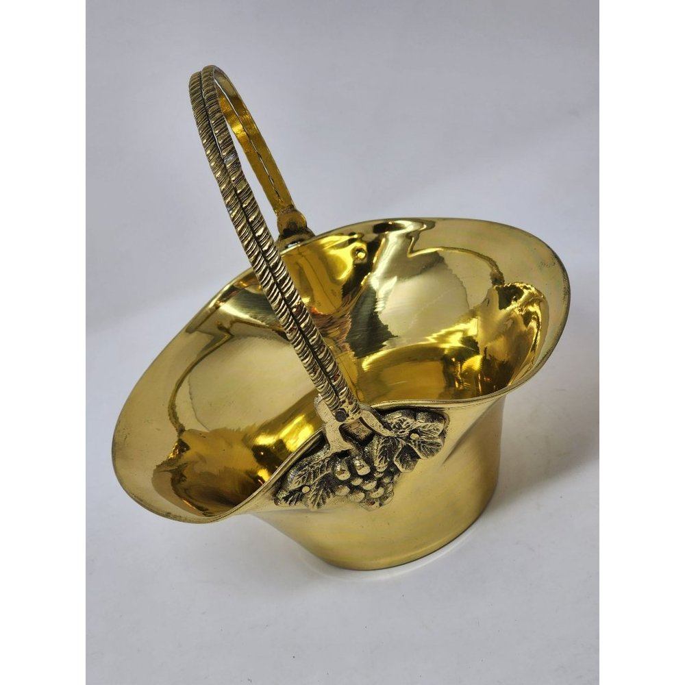 Vintage Brass Basket With‎ Grapes And Leaves Cluster Design Made In India